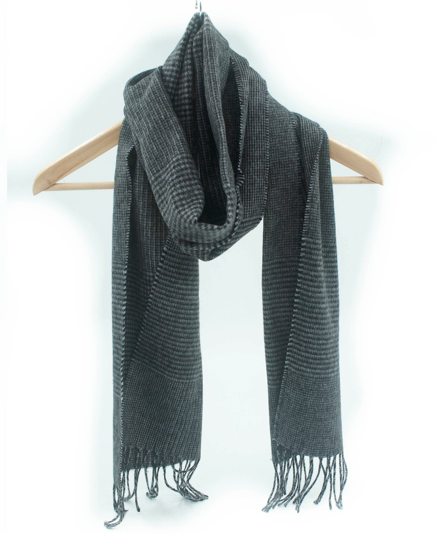 Large Glen Check Geelong Cashmere Scarf in Black