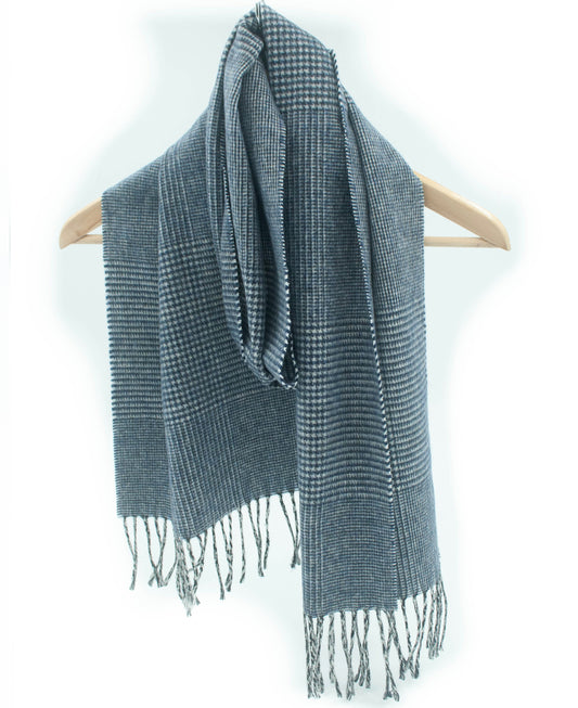 Large Glen Check Geelong Cashmere Scarf in Navy