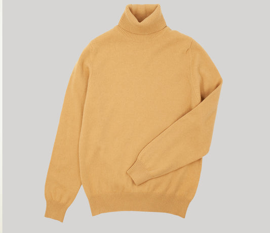 Cashmere Geelong Roll Neck Jumper in Camel