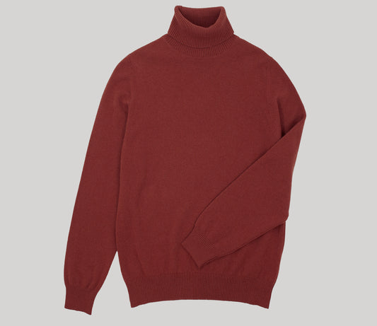 Cashmere Geelong Roll Neck Jumper in Russet