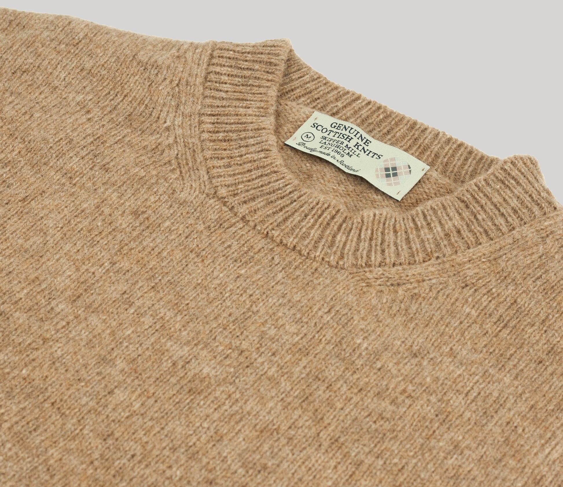 Classic Shetland Crew Neck Jumper in Camel – Genuine Scottish Knits