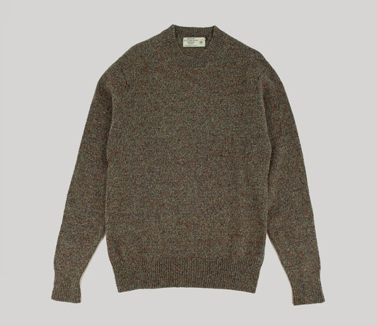 Classic Shetland Crew Neck Jumper in Peat Green