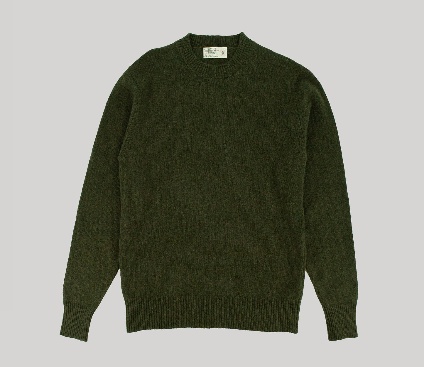 Classic Shetland Crew Neck Jumper in Dark Olive