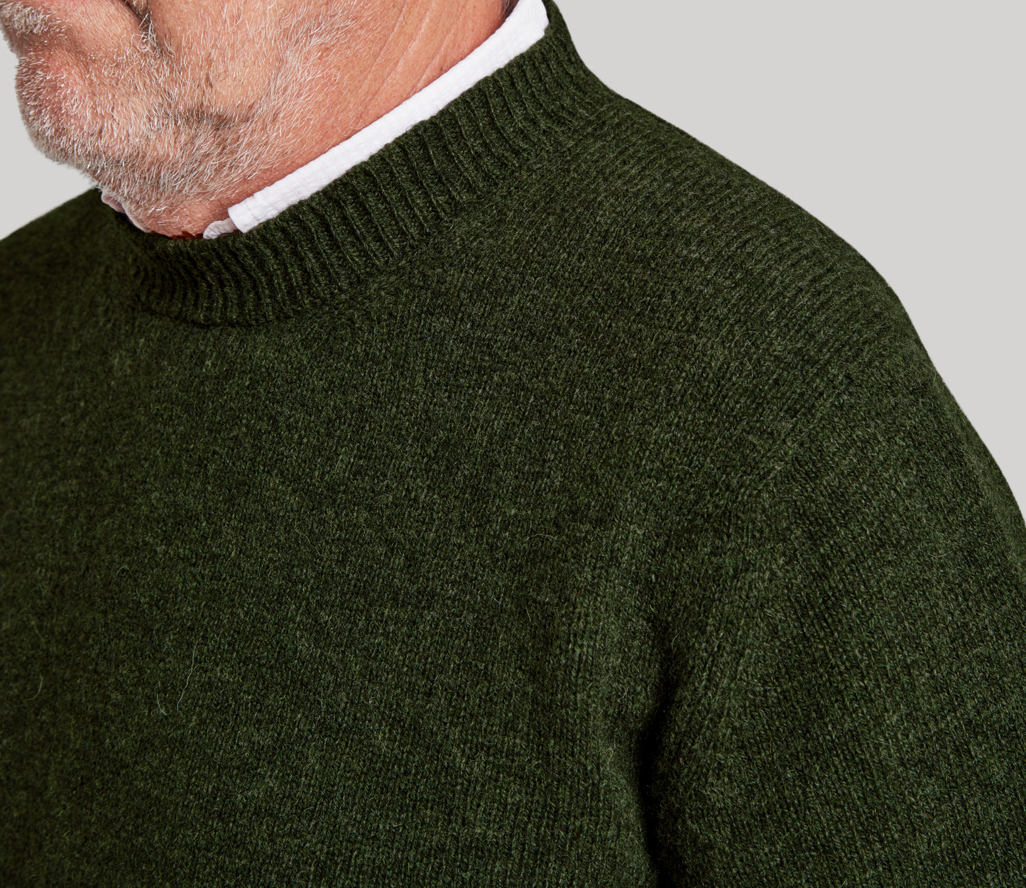 Classic Shetland Crew Neck Jumper in Dark Olive