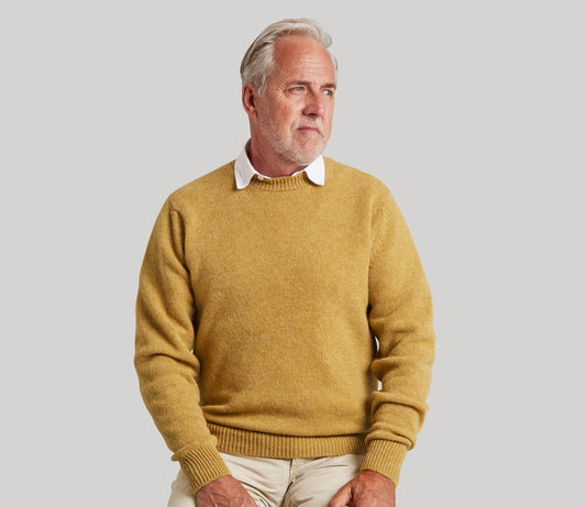 Classic Shetland Crew Neck Jumper in Mustard