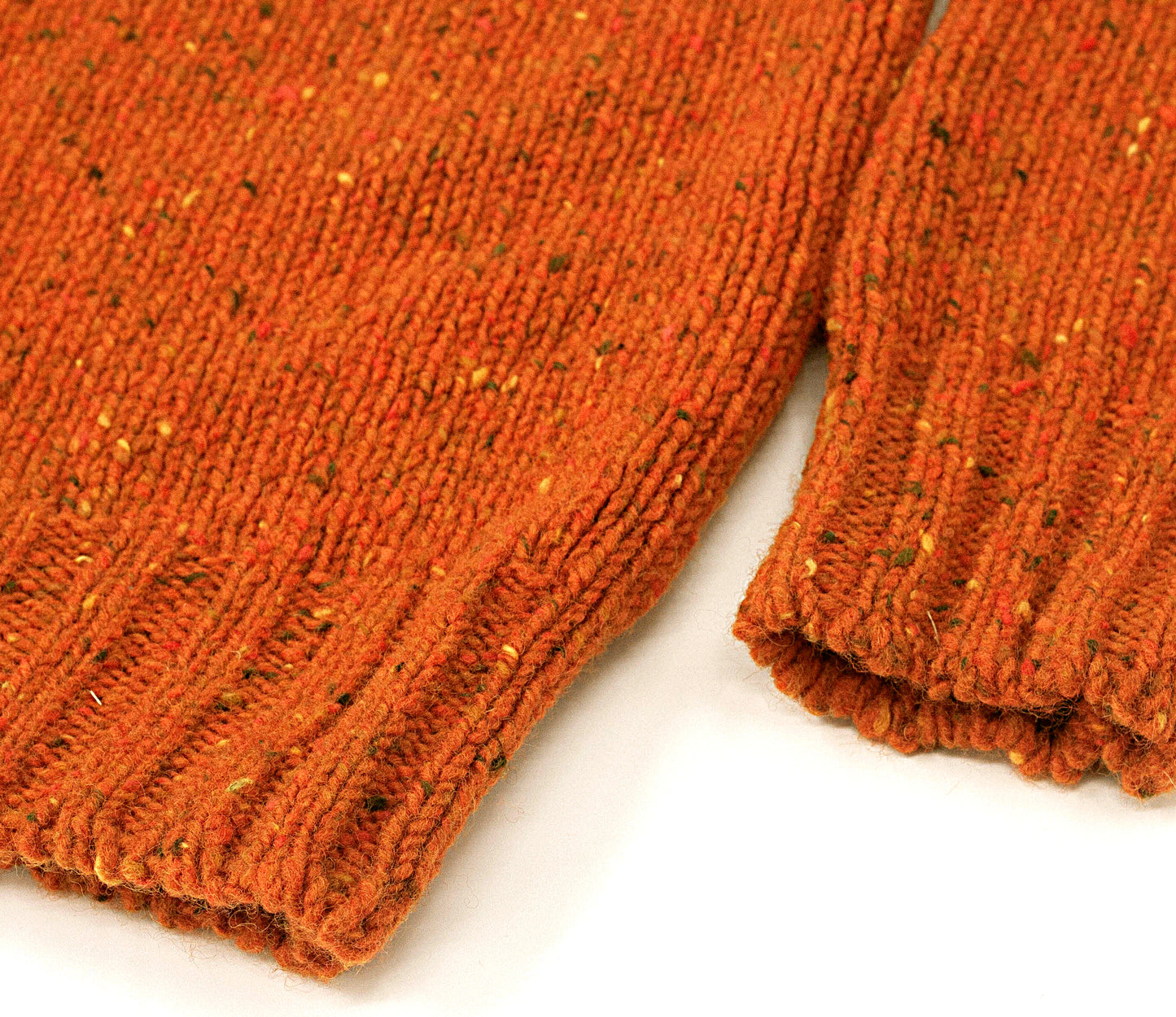 Chunky Donegal Wool Crew Neck Jumper in Orange Tweed