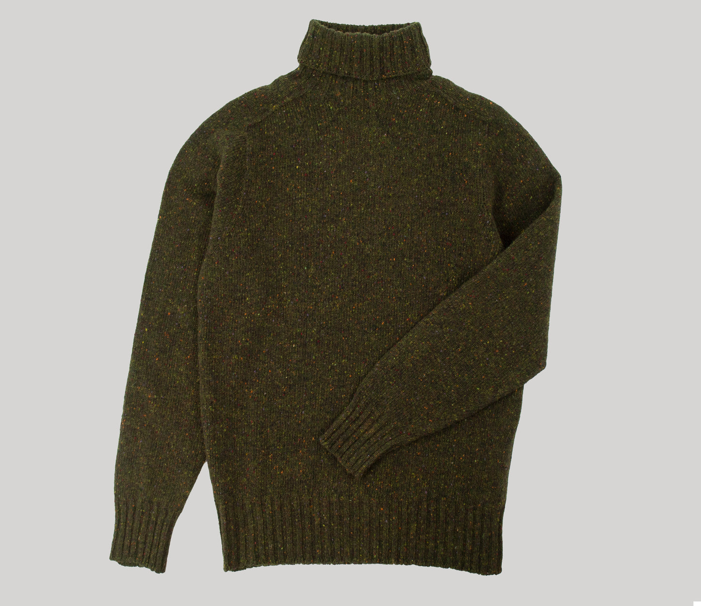 Merino Wool Donegal Roll Neck Jumper in Forest Tweed