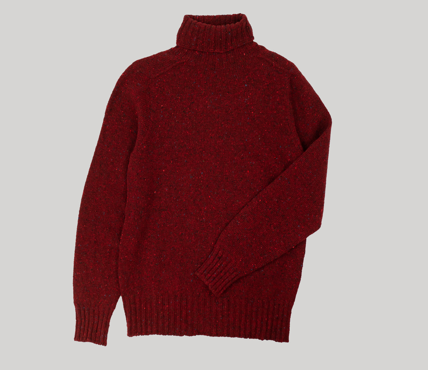 Merino Wool Donegal Roll Neck Jumper in Burgundy Tweed