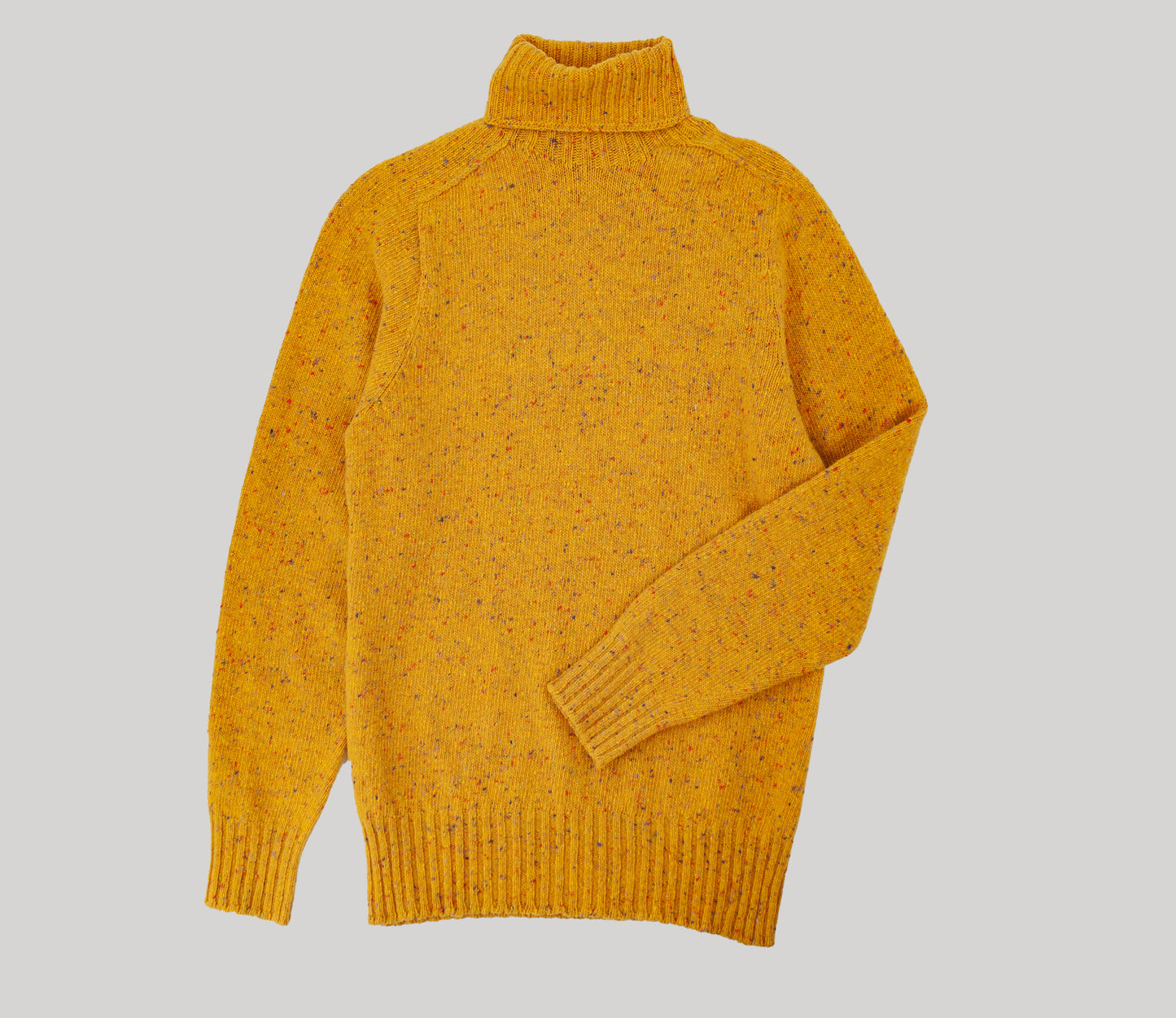 Merino Wool Donegal Roll Neck Jumper in Mustard Tweed