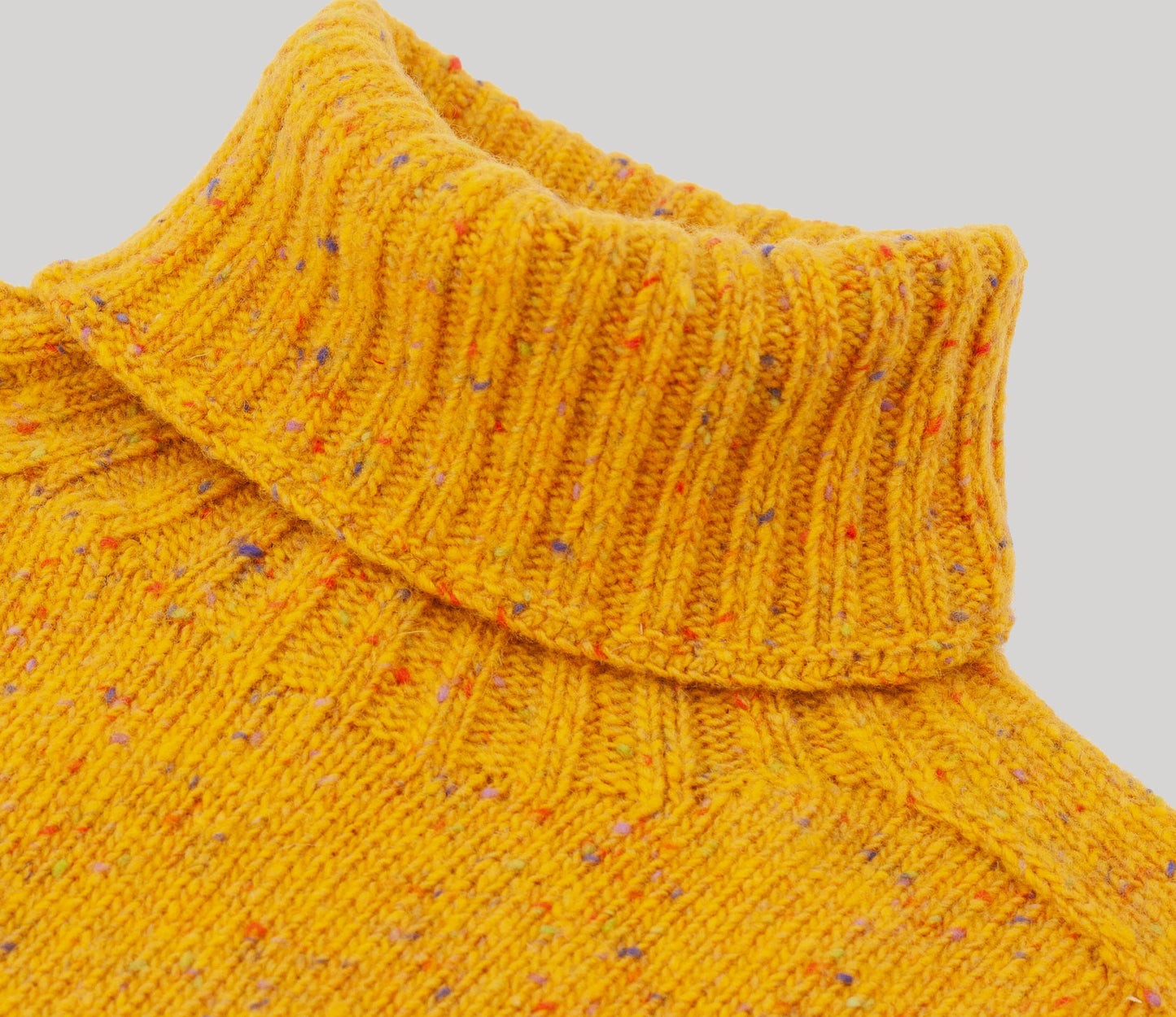 Merino Wool Donegal Roll Neck Jumper in Mustard Tweed