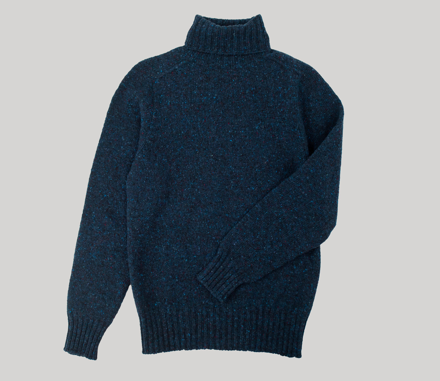 Merino Wool Donegal Roll Neck Jumper in Petrol Tweed