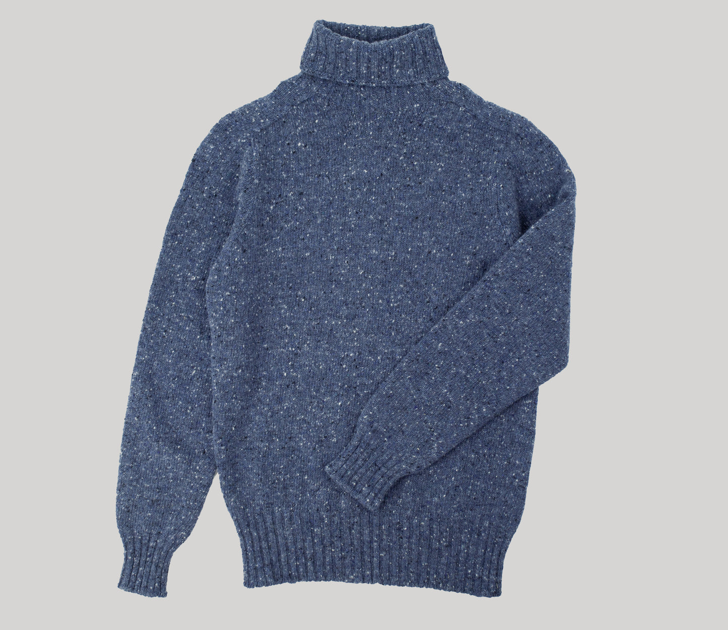 Merino Wool Donegal Roll Neck Jumper in Storm Tweed