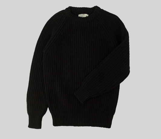 Chunky Wool Fisherman Crew Neck Jumper in Black