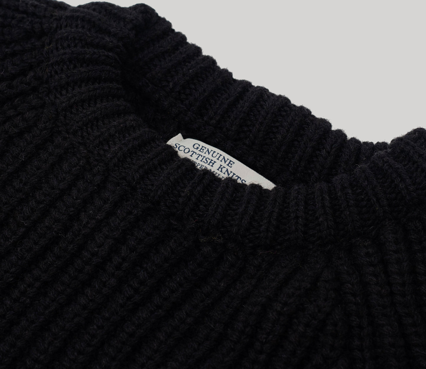 Chunky Wool Fisherman Crew Neck Jumper in Black