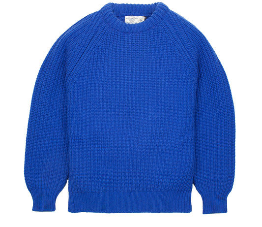 Chunky Wool Fisherman Crew Neck Jumper in Royal Blue