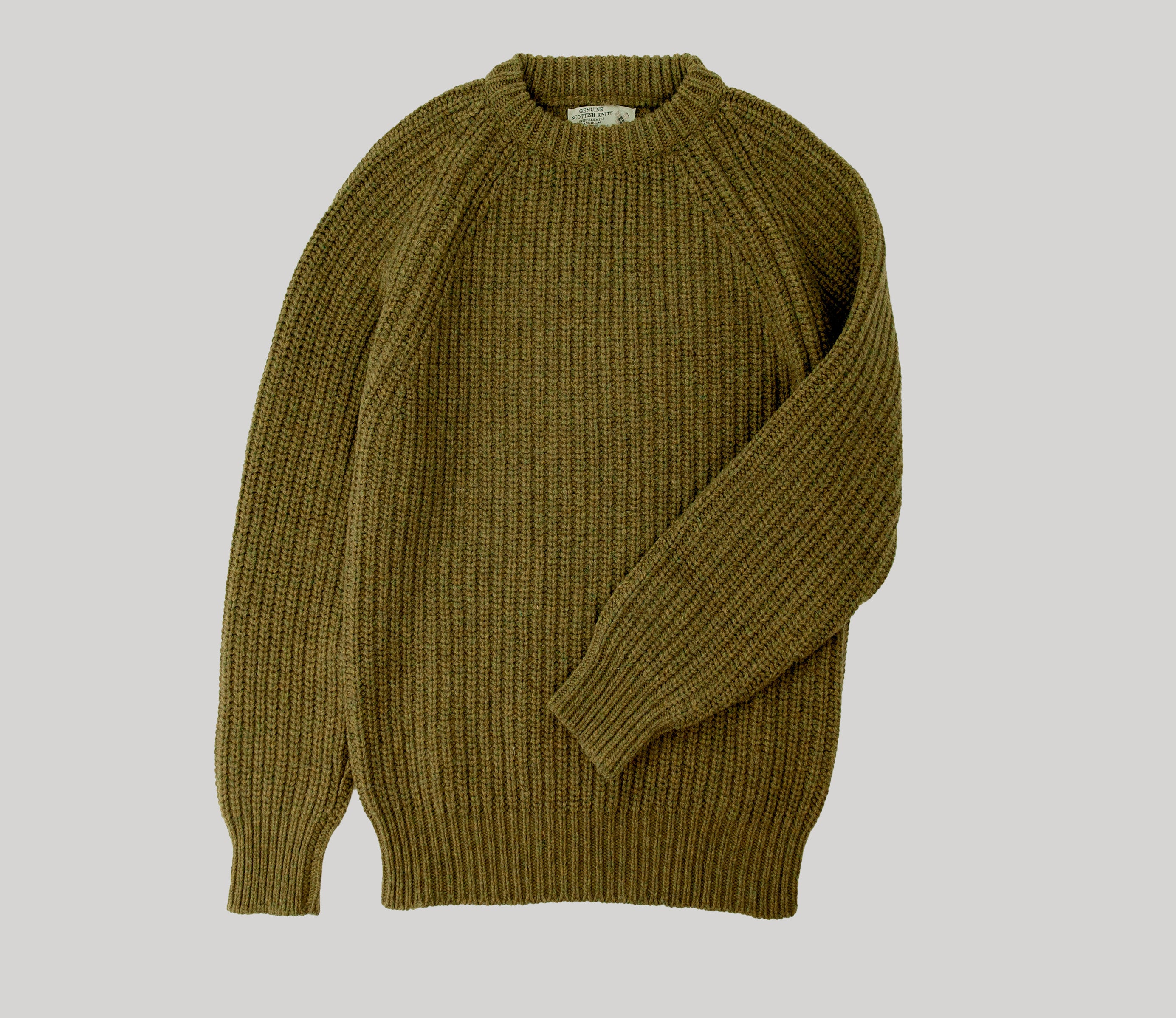 Chunky Wool Fisherman Crew Neck Jumper in Moorland