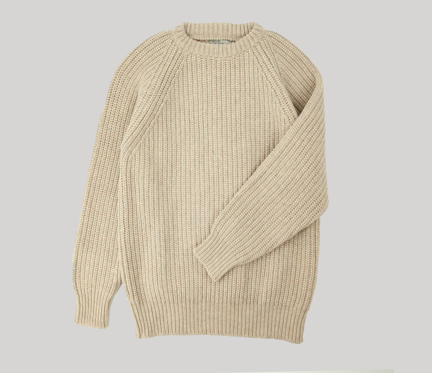 Chunky Wool Fisherman Crew Neck Jumper in Vintage Ecru