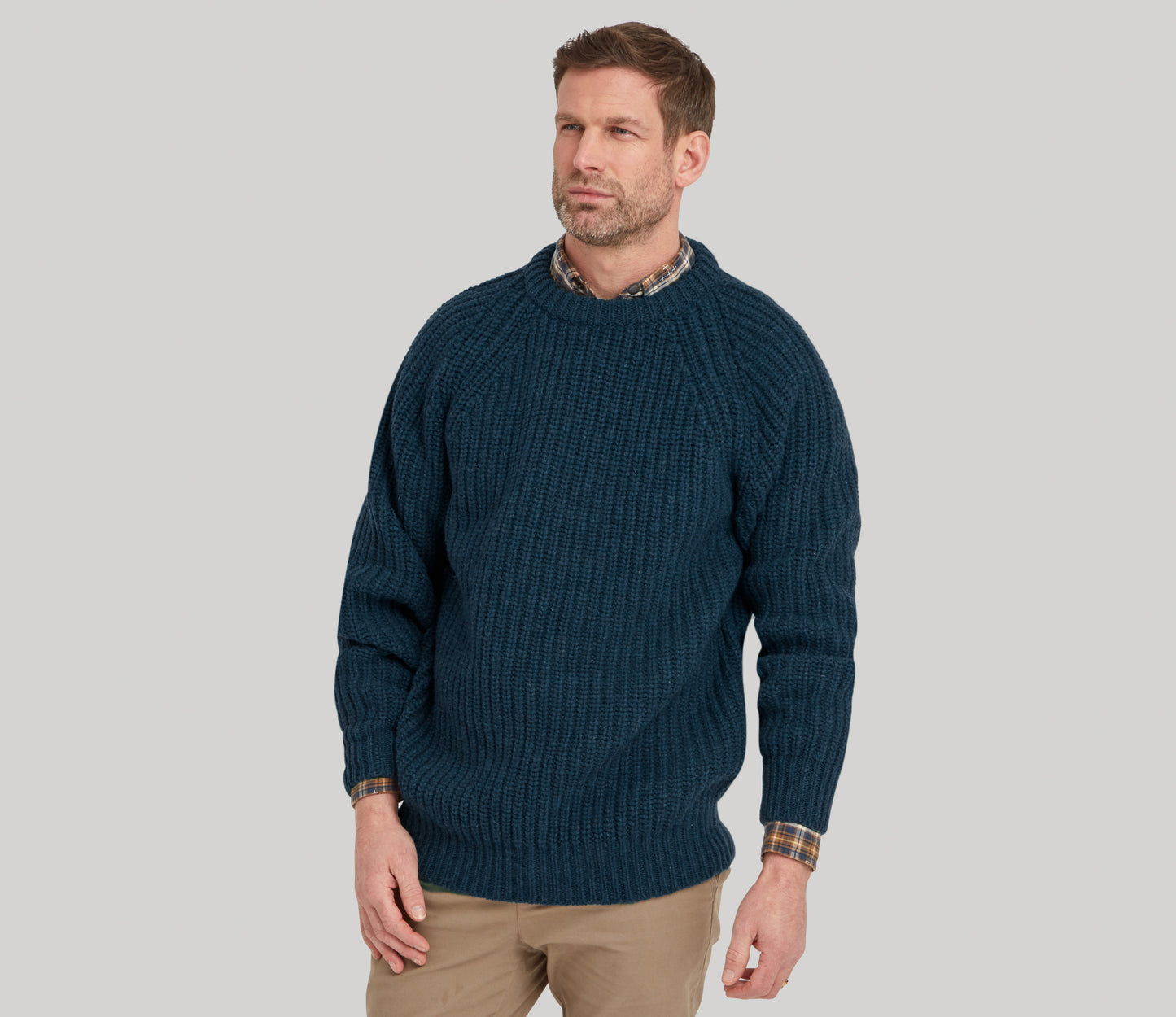 Chunky Wool Fisherman Crew Neck Jumper in Petrol