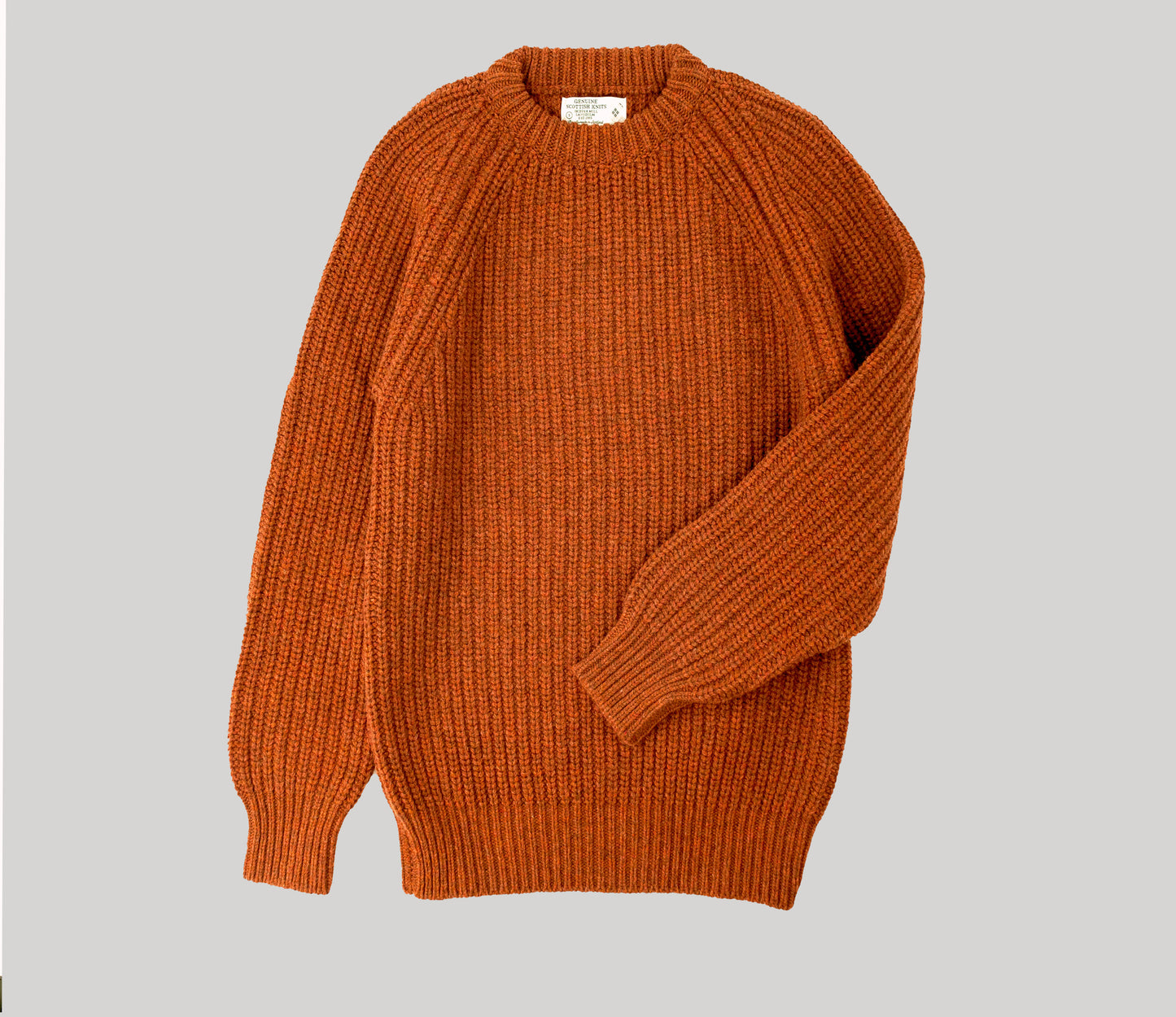 Chunky Wool Fisherman Crew Neck Jumper in Rust