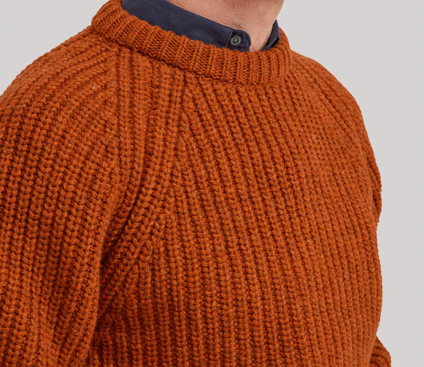 Chunky Wool Fisherman Crew Neck Jumper in Rust