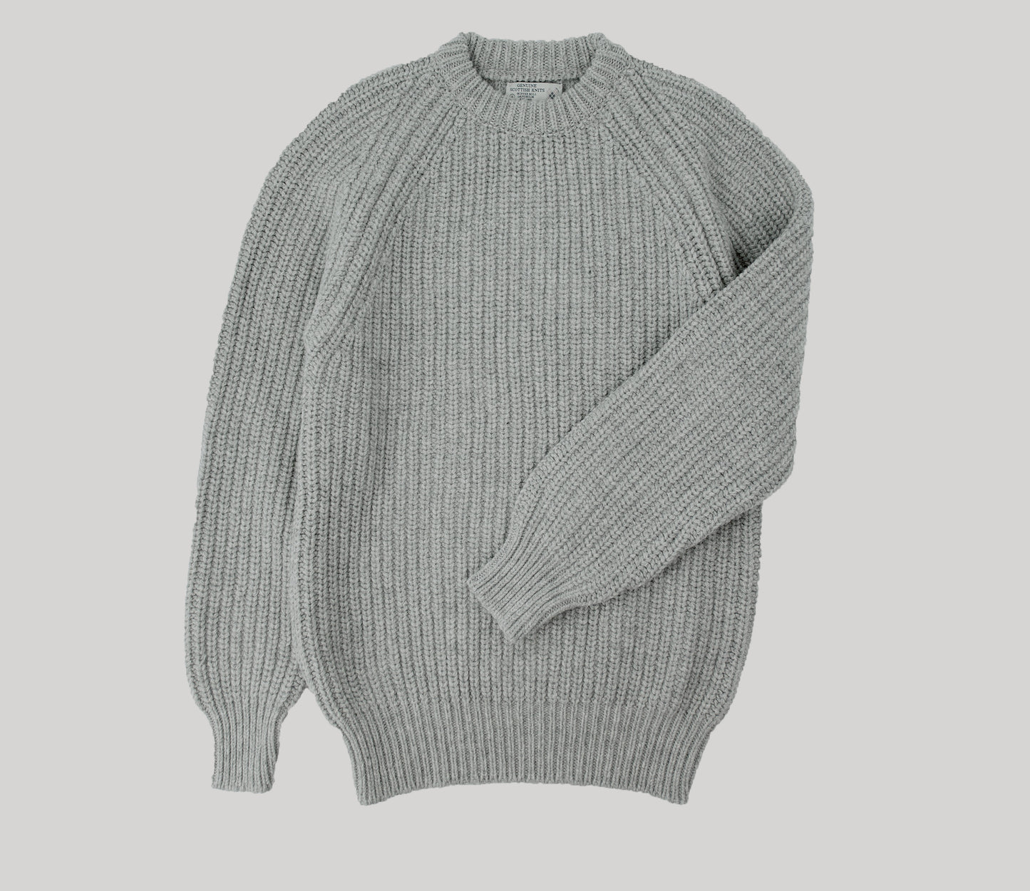 Chunky Wool Fisherman Crew Neck Jumper in Silver