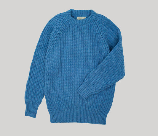 Chunky Wool Fisherman Crew Neck Jumper in Cornflower