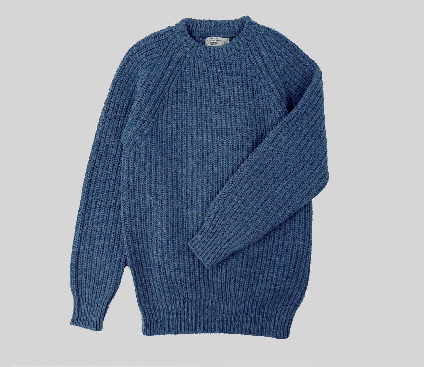 Chunky Wool Fisherman Crew Neck Jumper in Storm Blue