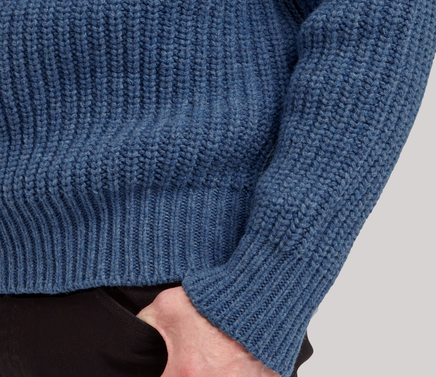 Chunky Wool Fisherman Crew Neck Jumper in Storm Blue