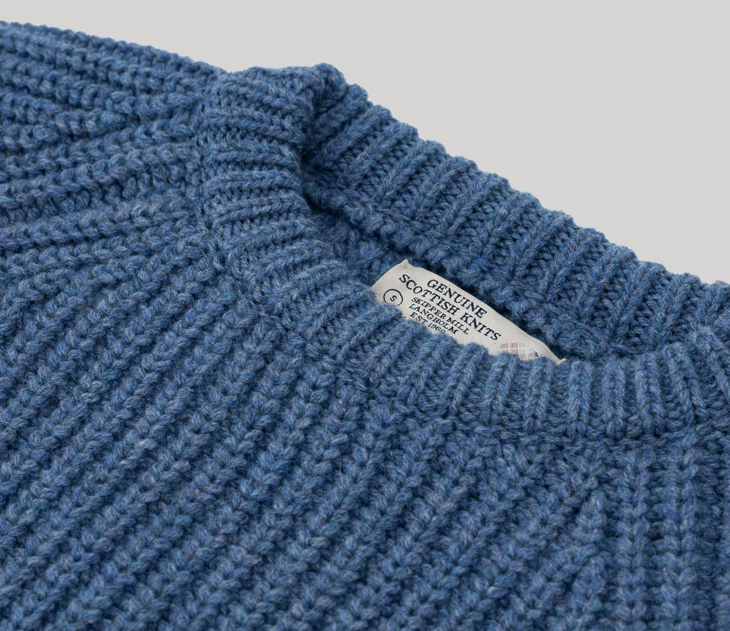 Chunky Wool Fisherman Crew Neck Jumper in Storm Blue