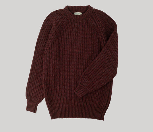 Chunky Wool Fisherman Crew Neck Jumper in Jasper Red