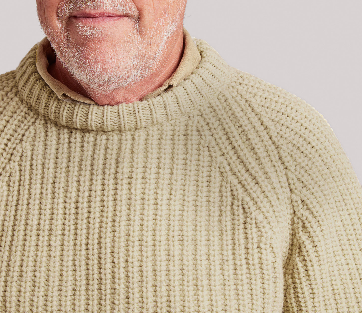 Chunky Wool Fisherman Crew Neck Jumper in Vintage Ecru