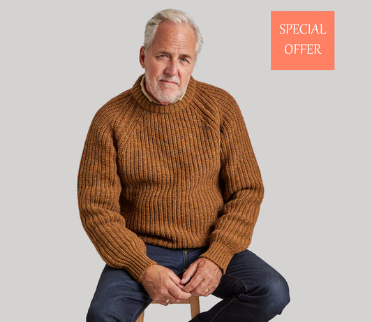 Chunky Wool Fisherman Crew Neck Jumper in Vicuna