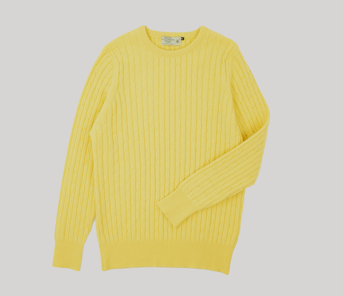 Geelong Lambswool Cable Crew Neck Jumper in Lemon