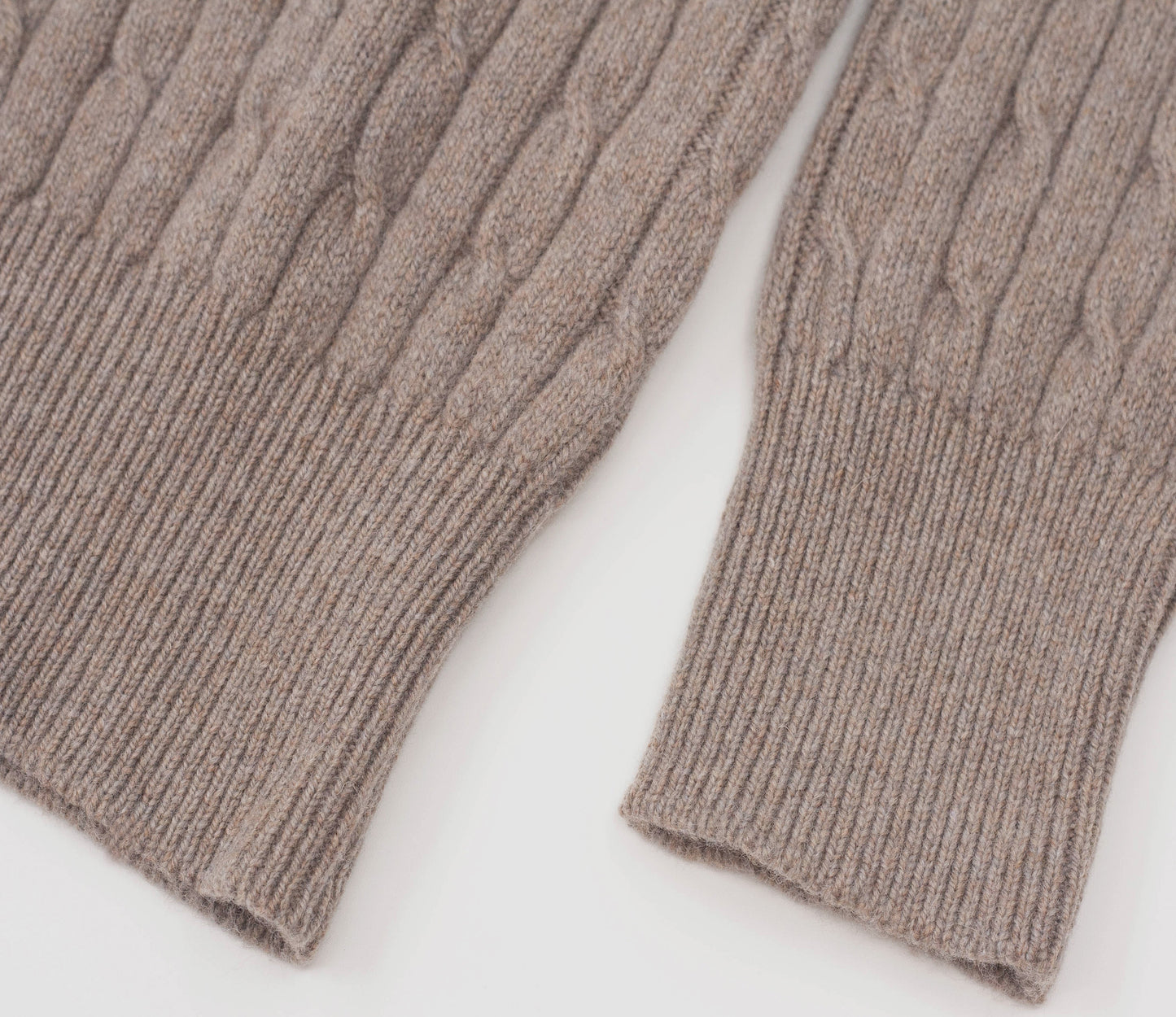 Geelong Lambswool Cable Roll Neck Jumper in Mushroom