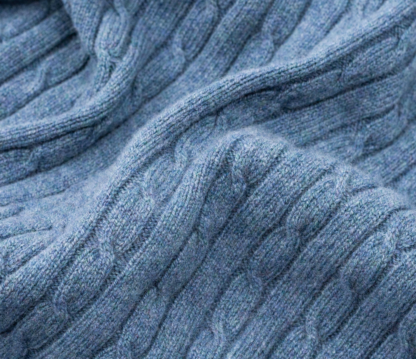 Geelong Lambswool Cable Roll Neck Jumper in Sky Blue