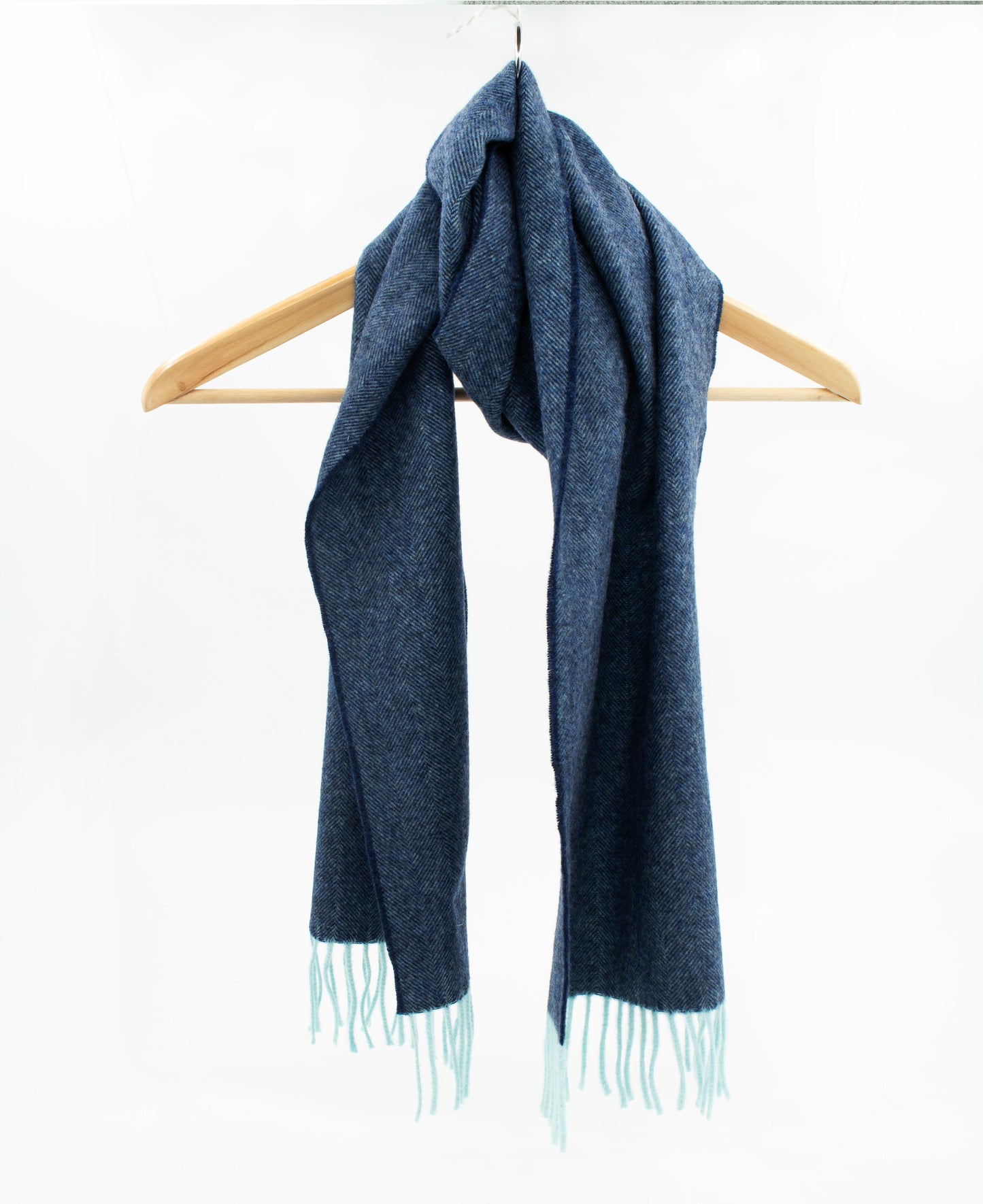 Cashmere Scarf in Herringbone Navy Duck Egg Weft