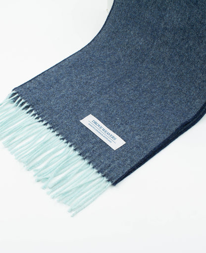 Cashmere Scarf in Herringbone Navy Duck Egg Weft