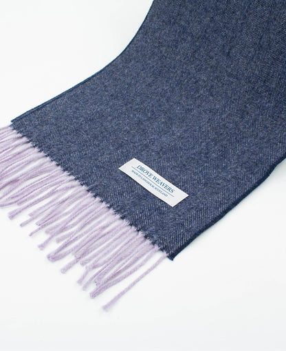 Cashmere Scarf in Herringbone Navy Lilac Weft