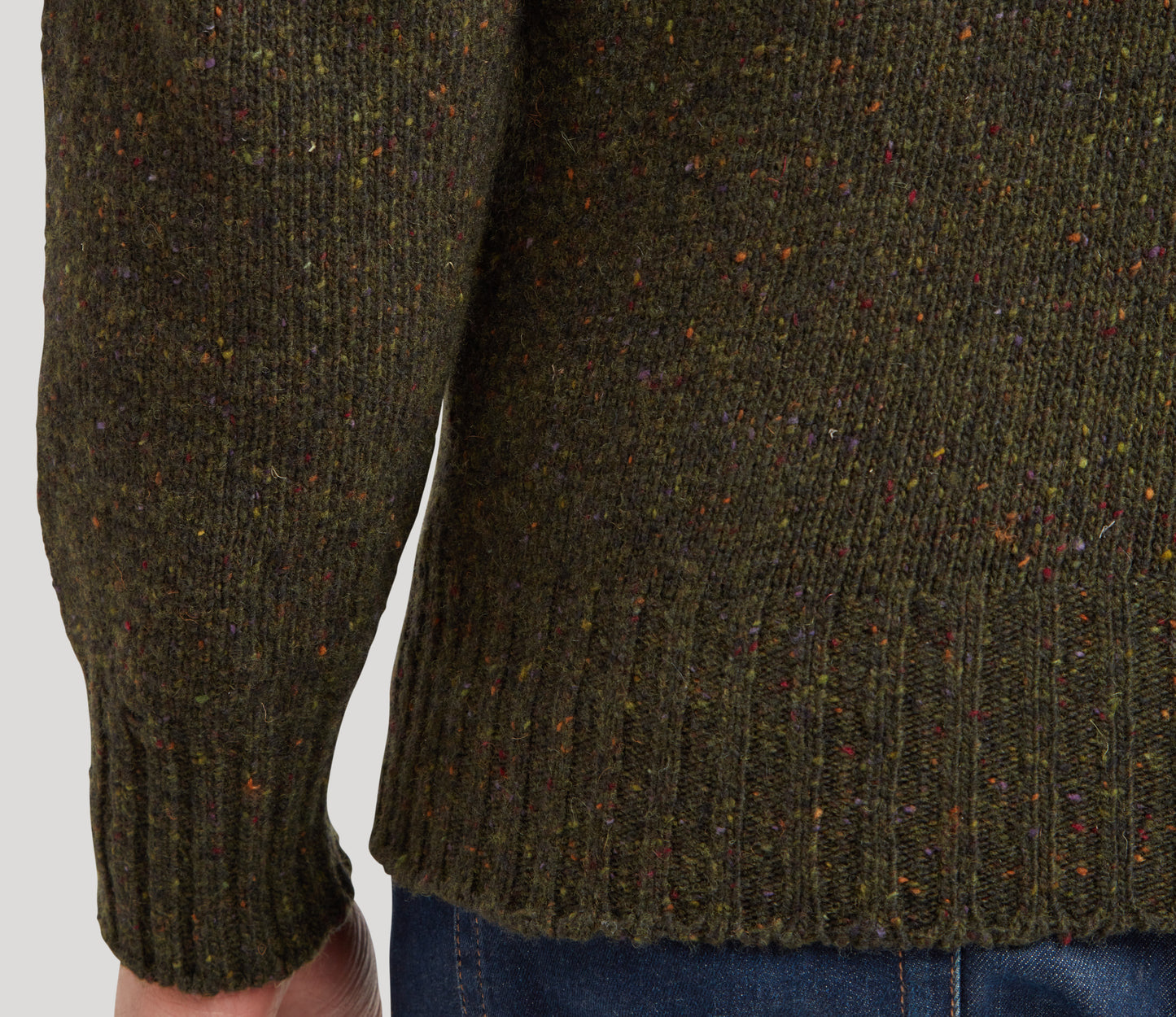 Merino Wool Donegal Roll Neck Jumper in Forest Tweed