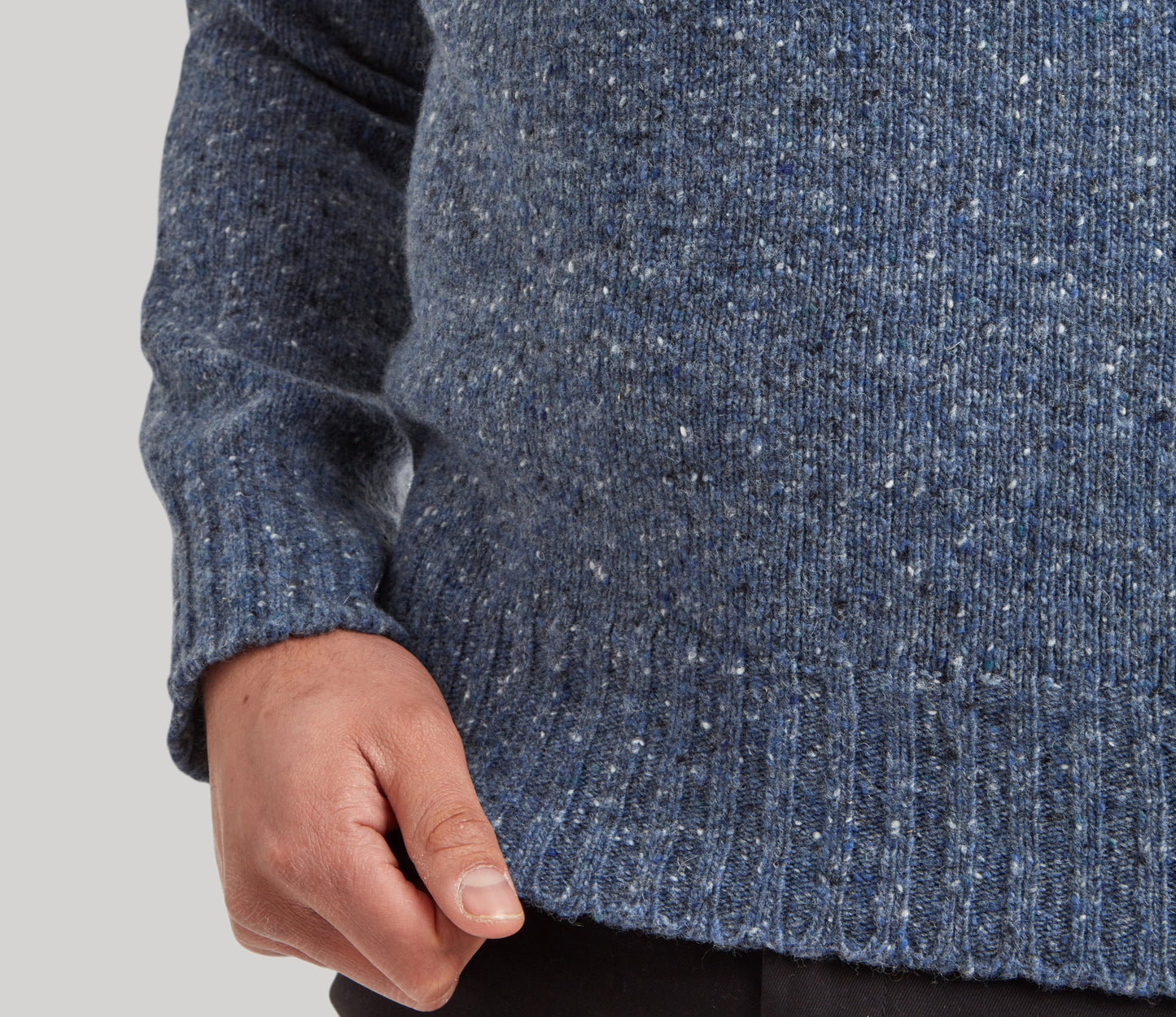 Merino Wool Donegal Roll Neck Jumper in Storm Tweed