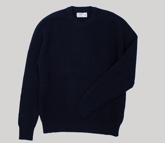 Merino Fine Rib Crew Neck in Dark Navy