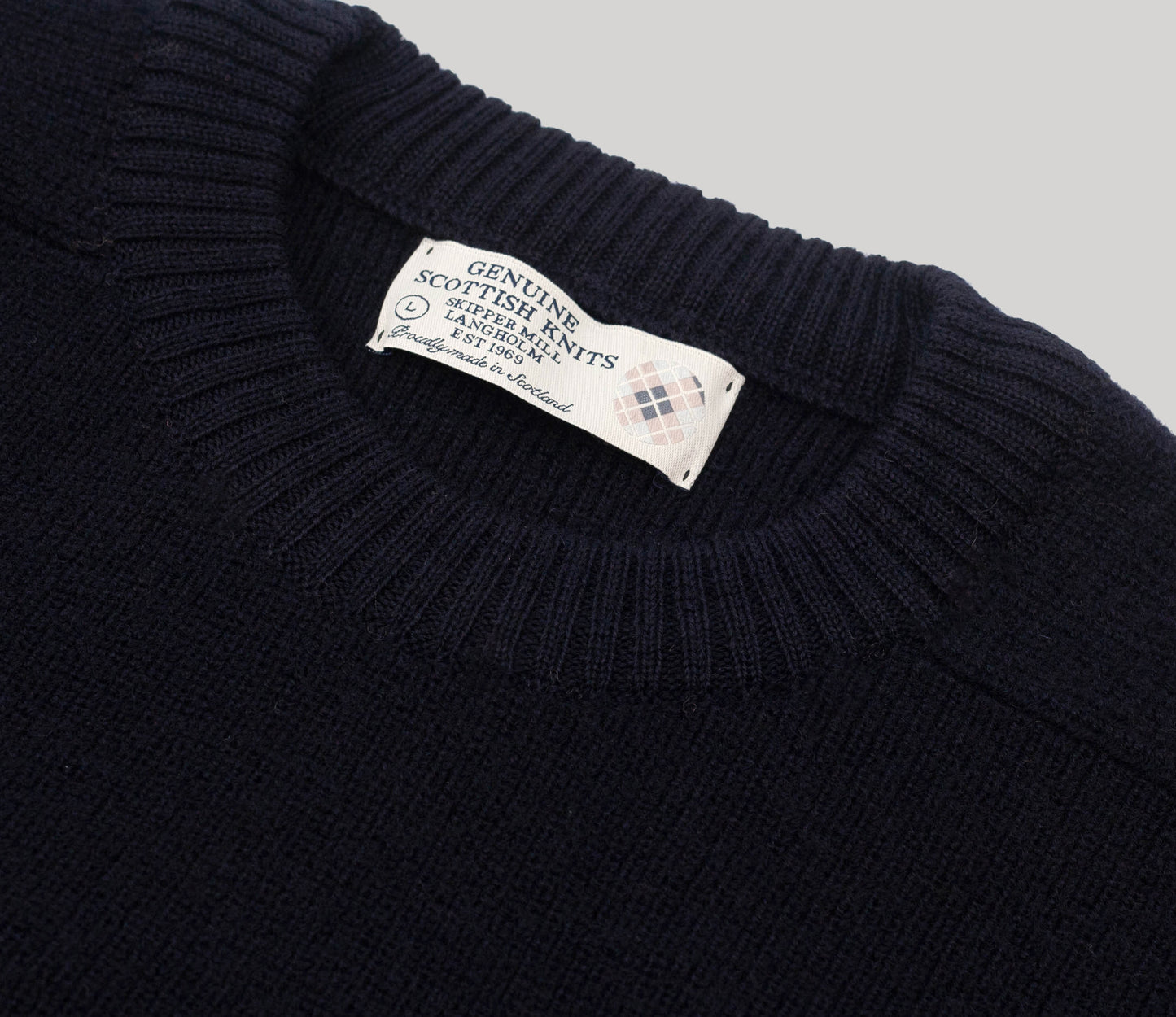 Merino Fine Rib Crew Neck in Dark Navy