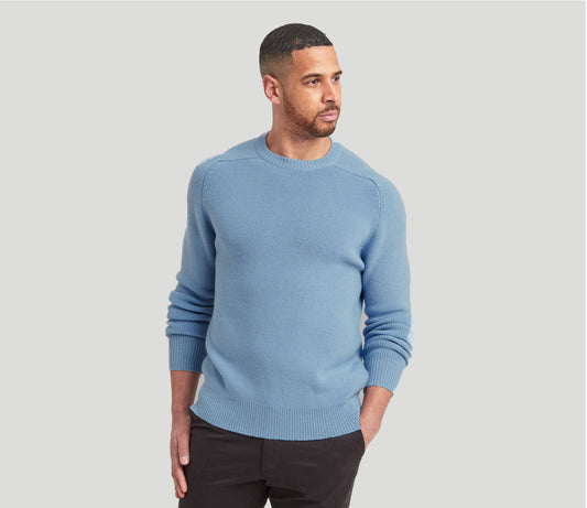 Merino Fine Rib Crew Neck in Sky Blue