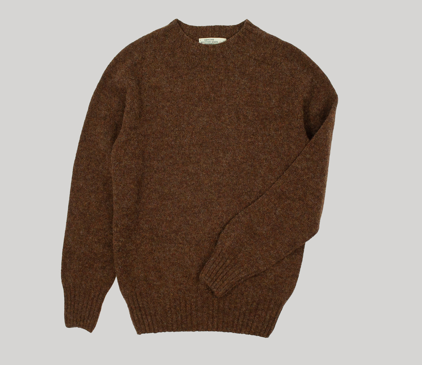 Vintage Shetland Crew Neck Jumper in Oak Brown