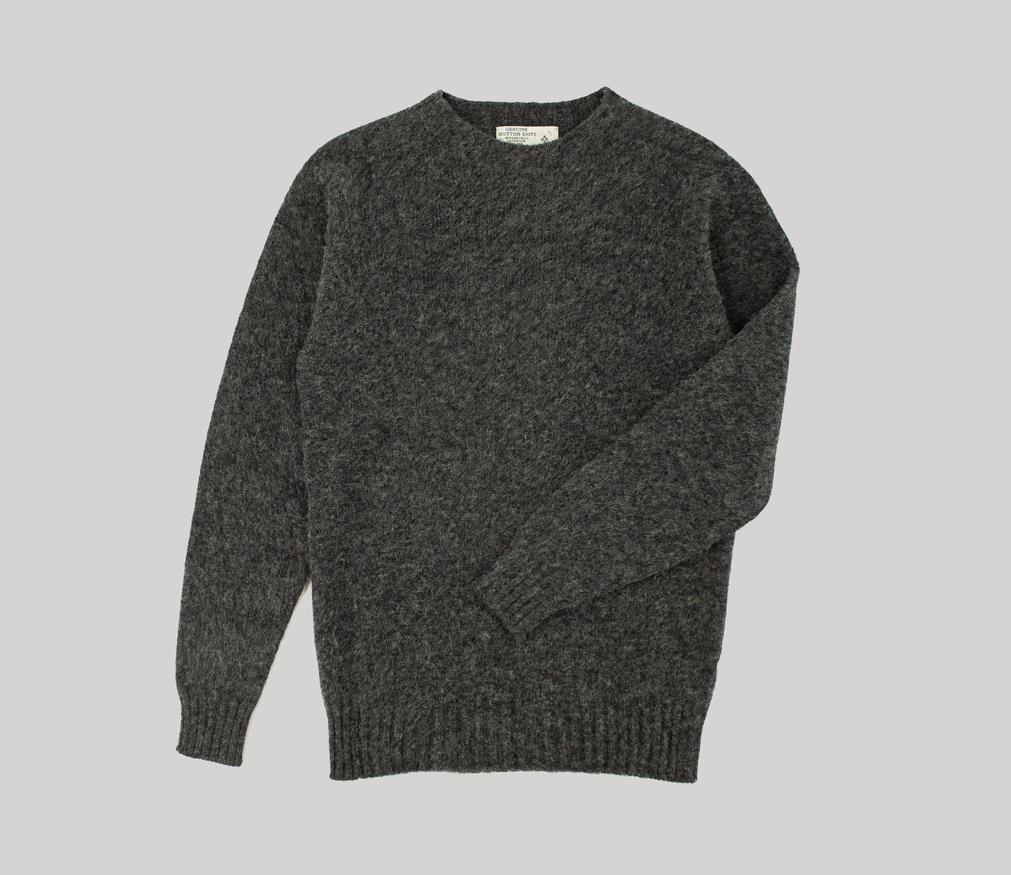 Saddle Shoulder Shetland Crew Neck Jumper in Charcoal