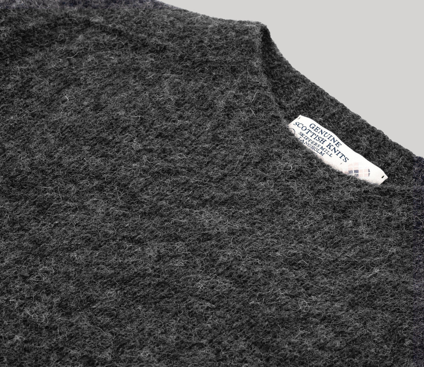 Saddle Shoulder Shetland Crew Neck Jumper in Charcoal