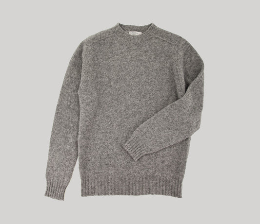 Saddle Shoulder Shetland Crew Neck Jumper in Flannel