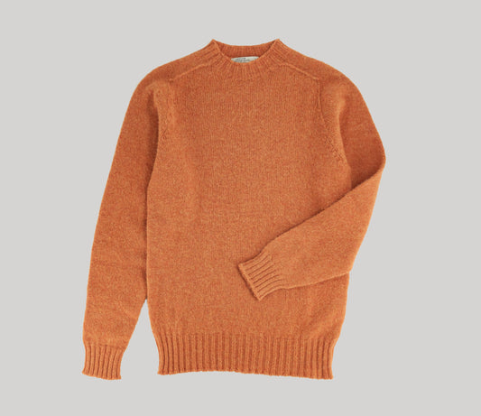 Saddle Shoulder Shetland Crew Neck Jumper in Jaffa