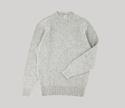 Saddle Shoulder Shetland Crew Neck Jumper in Silver