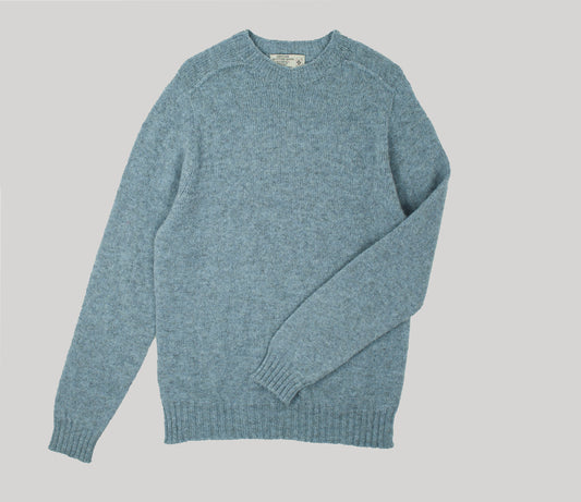 Saddle Shoulder Shetland Crew Neck Jumper in Light Denim